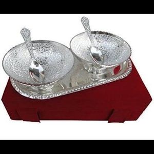 Silver Bowl Set with tray and spoons